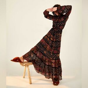 FARM RIO Mixed Leopard Butterfly Sky Maxi Dress Sz Small